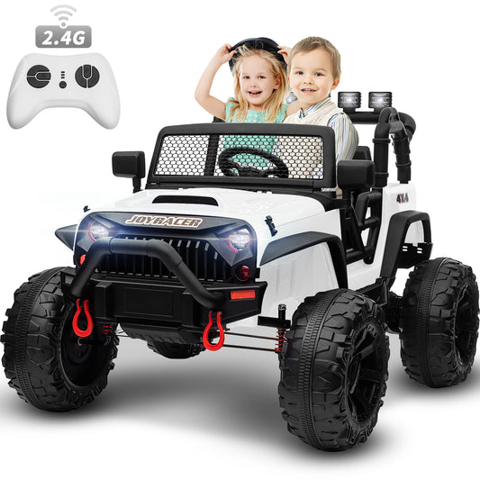 24V 4WD Kids Ride On Truck with Remote Control, 2 Seater Ride On Off-Road Toy Car w/ 4x200W Motors, 9AH Battery Powered Electric Vehicle, Spring Suspension, 3 Speeds, LED Lights, Bluetooth MP3 Music, White