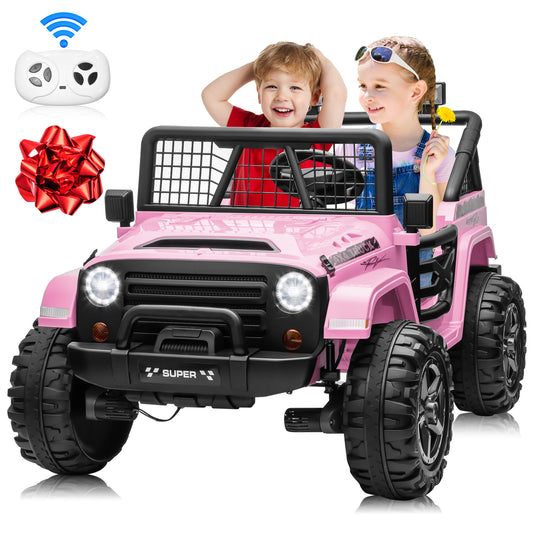 Joyracer 24V Ride on Truck Car w/ Remote, 2 Seater 4WD/2WD Switchable Electric Car for Kids, 4x100W Motor Power Four Wheels, Kids Outdoor Toys for Boys Girls, Max Speed 6Mph, Bluetooth/Music, Black,Green, Pink,Red--055