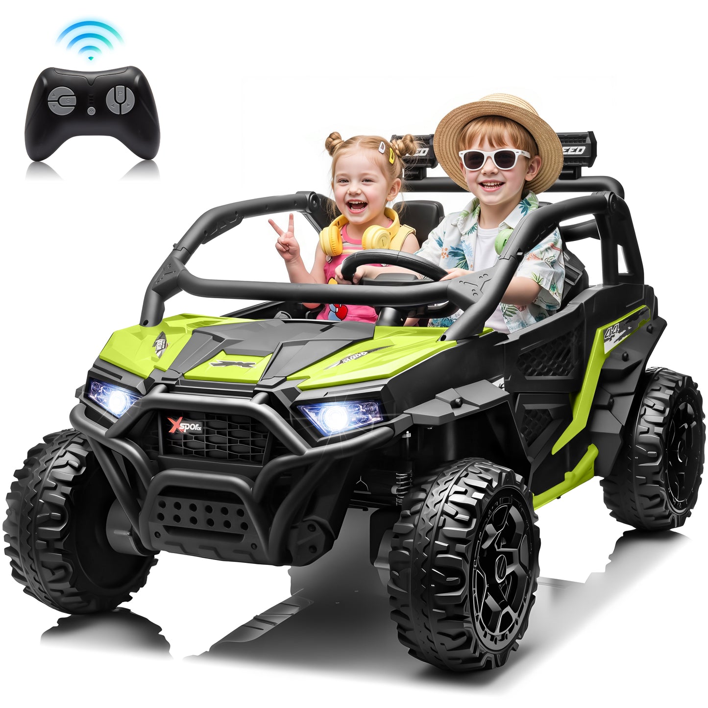 Joyracer 800W 24V Ride on Toys UTV for Kids, 2-Seater, 4WD Power Car Wheels with Remote Control, Bluetooth Music, Rear Storage Box, Four-Wheel Suspension, LED Lights