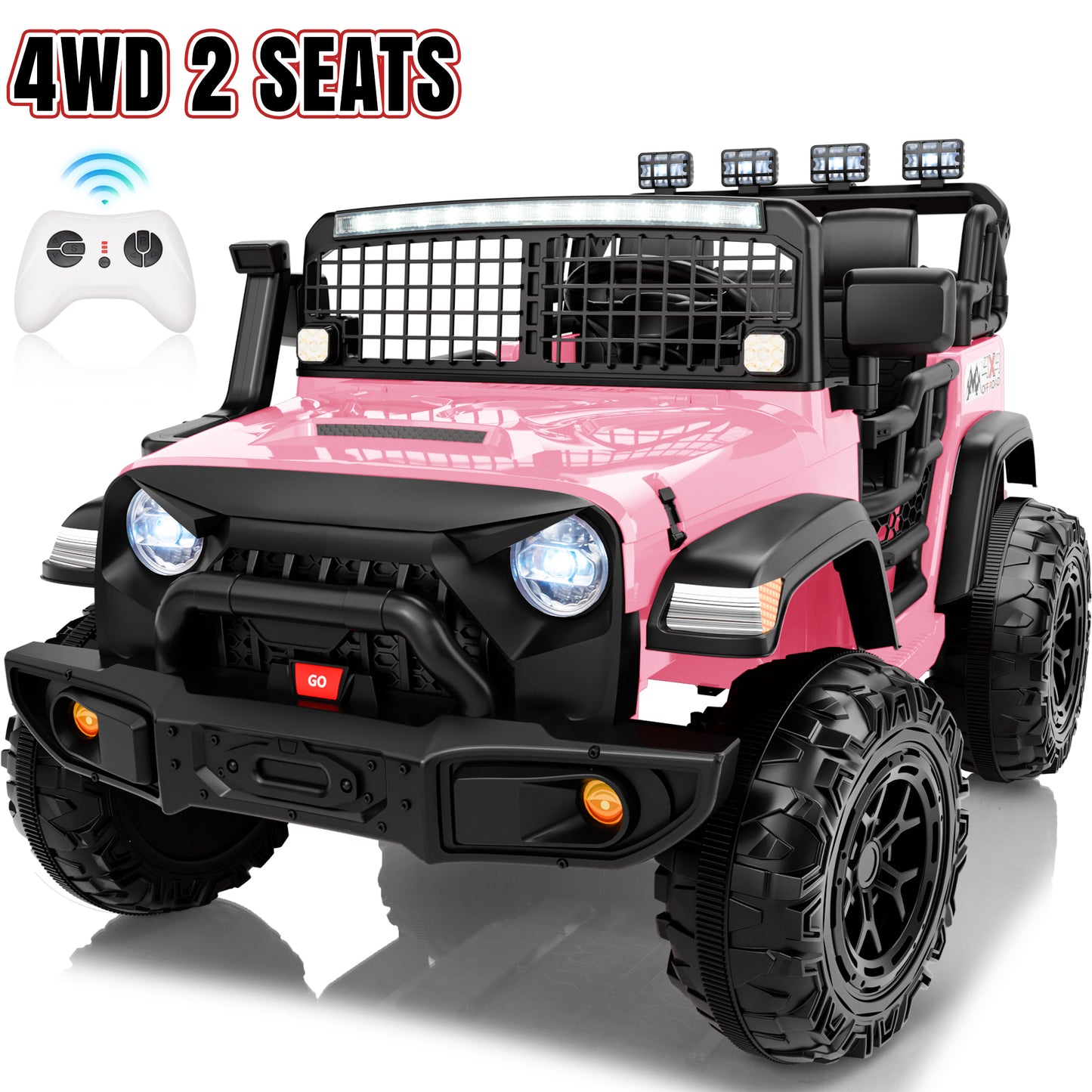 4WD 24 Volt Ride on Toys, Joyracer Electric Truck for Kids, 2 Seater Power Car Wheels with Remote, Bluetooth Music, USB, LED Lights, Black