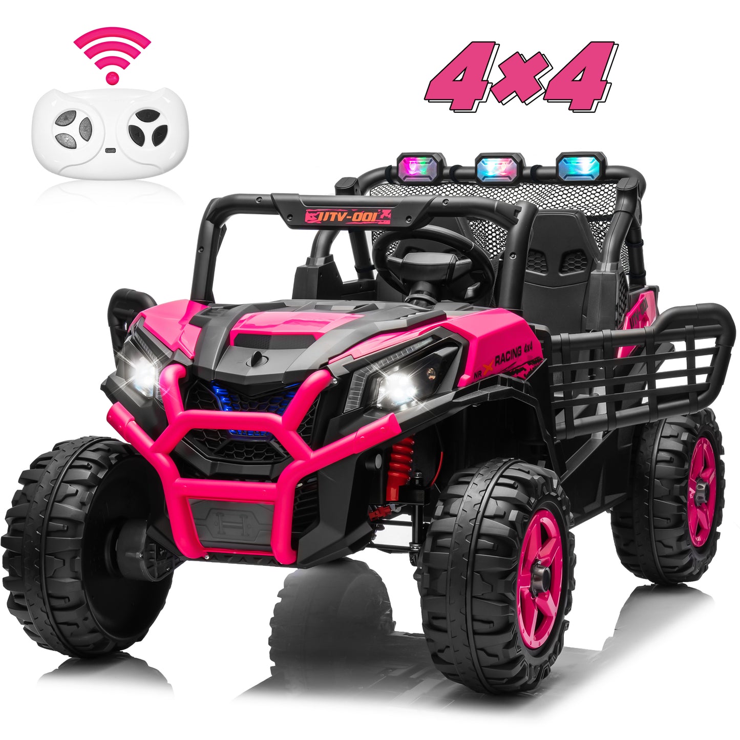 Joyracer 4WD 24V Ride on Toys Car w/ 2 XL Seater Remote Control, Electric UTV w/ 4*200W Motor, Power Car Wheels, LED Lights, Spring Suspension, 3 Speeds, Bluetooth Music