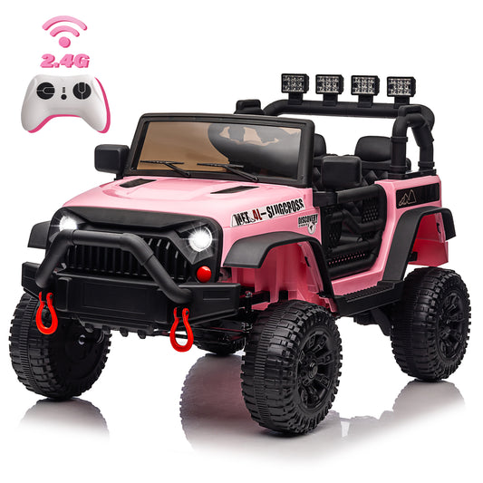 Joyracer 24V Kids Ride on Truck Car with Remote Control, 2* 200W Powered Toy Car up to 5 mph, Powered 4-Wheeler Toy w/ Spring Suspension, 3 Speeds, LED Lights, Bluetooth Music, Pink