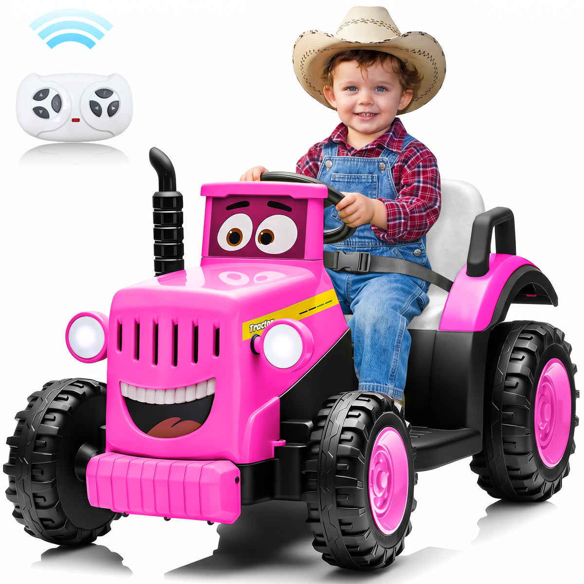 Joyracer 12 Volt Ride on Toys, Cute Ride On Tractor for Toddlers, Power Car Wheels with LED Lights, Music, Horn, Safety Belt, Green