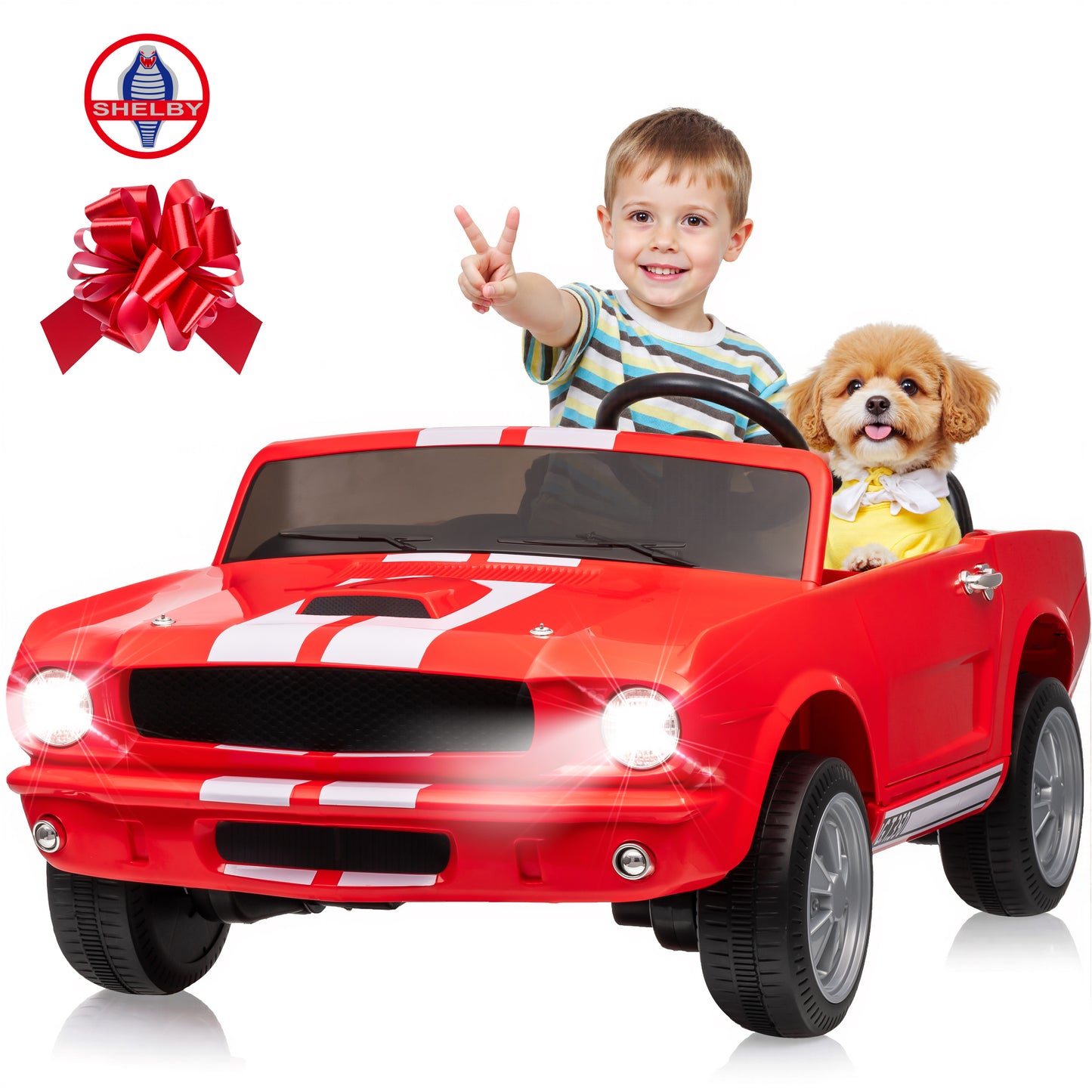 Joyracer Shelby GT350 Ride ons, 4WD 24 Volt Ride on Toys for Kids, 2 Seats Electric Car with Remote Control, Ride on Cars, Toy Gift with LED Lights, Music, Horn, Bluetooth, USB 0728