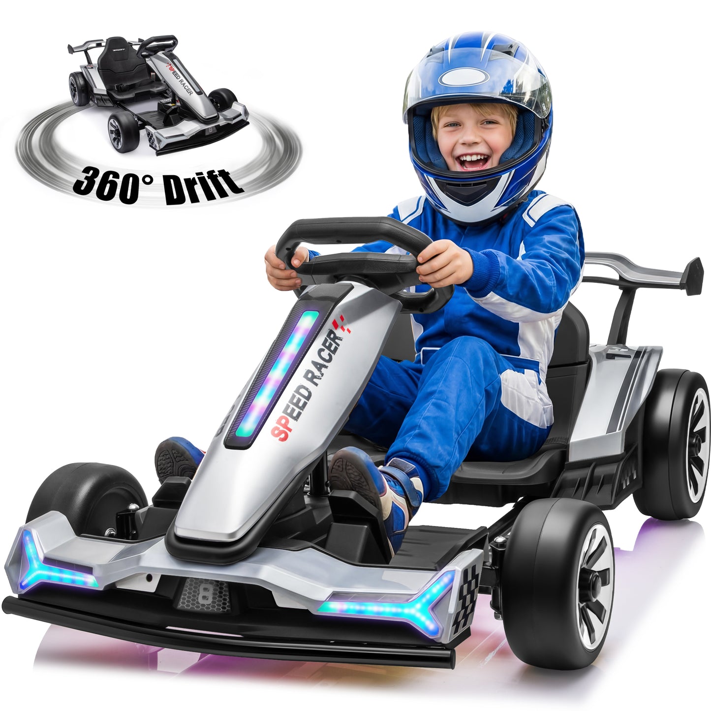 Joyracer 24V Go Kart for Kids 6-12, 2x400W Motors Electric Drift Car with Adjustable Length, 360° Drift Mode, 6.5 MPH High Speed Racing Car, Bluetooth Music,2601