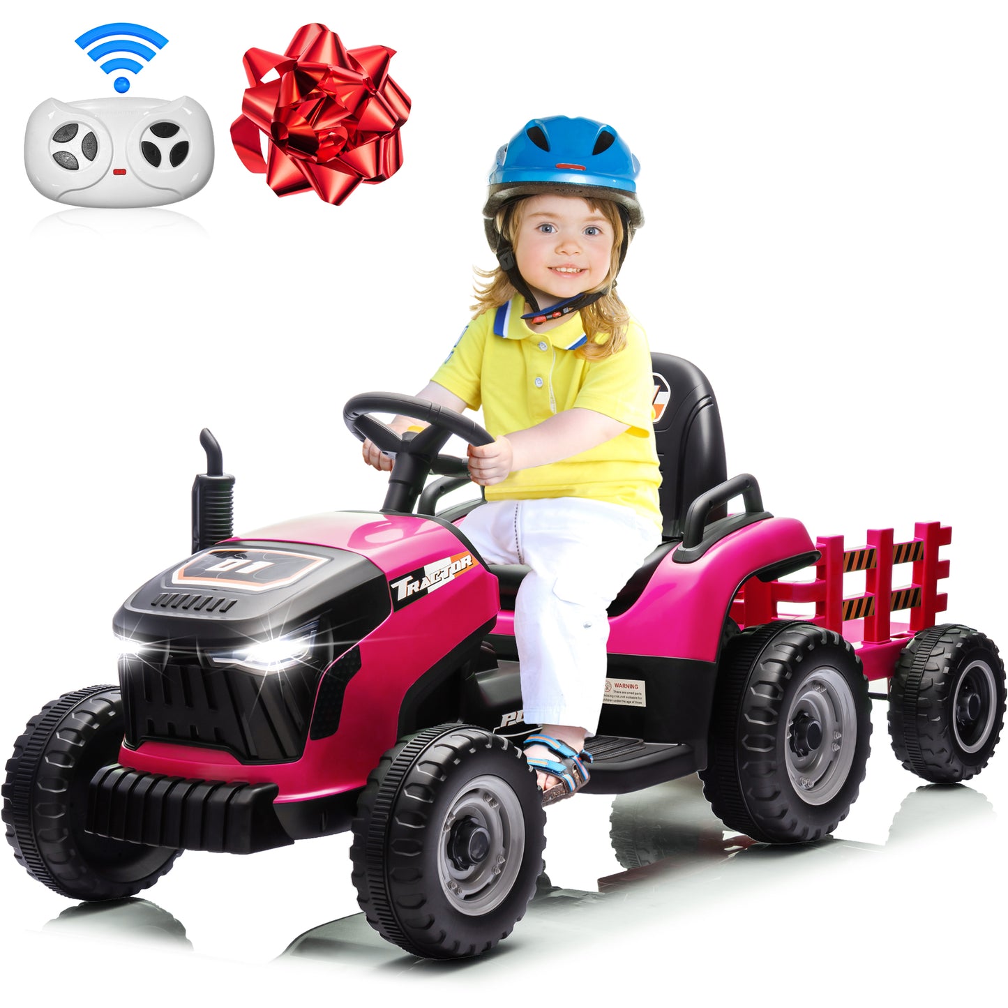 Joyracer 24 Volt Remote Control Ride-On Toys, Battery-Powered Electric Tractor Car for Toddlers, Motorized Vehicle with Dump Trailer, Music