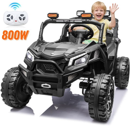 4WD 24 Volt Ride on Toys with Remote, Joyracer 2 Seater Power UTV Wheels with 800W Motors, Bluetooth, Spring Suspension, LED Light, Black