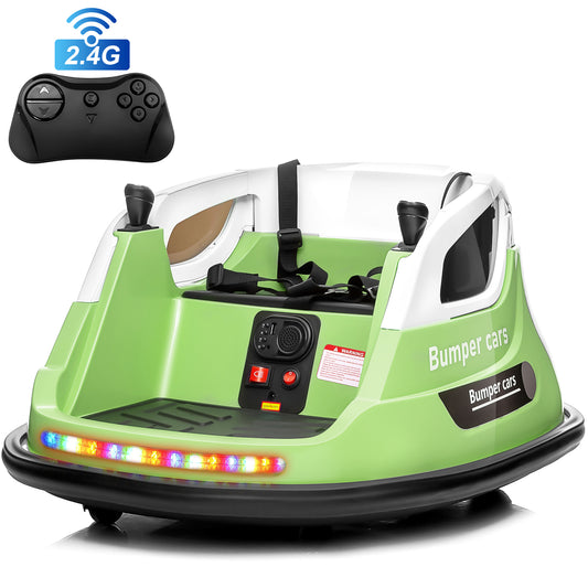 Joyracer 12V Kids Bumper Car for Toddler w/ Remote Control 3 Speeds, Electric Baby Bumper Car Ride on Toys with 7 Color Flashing Lights, 360 Spin, Volume Adjustable, USB/MP3 Music, 1.2 MPH Max, Green