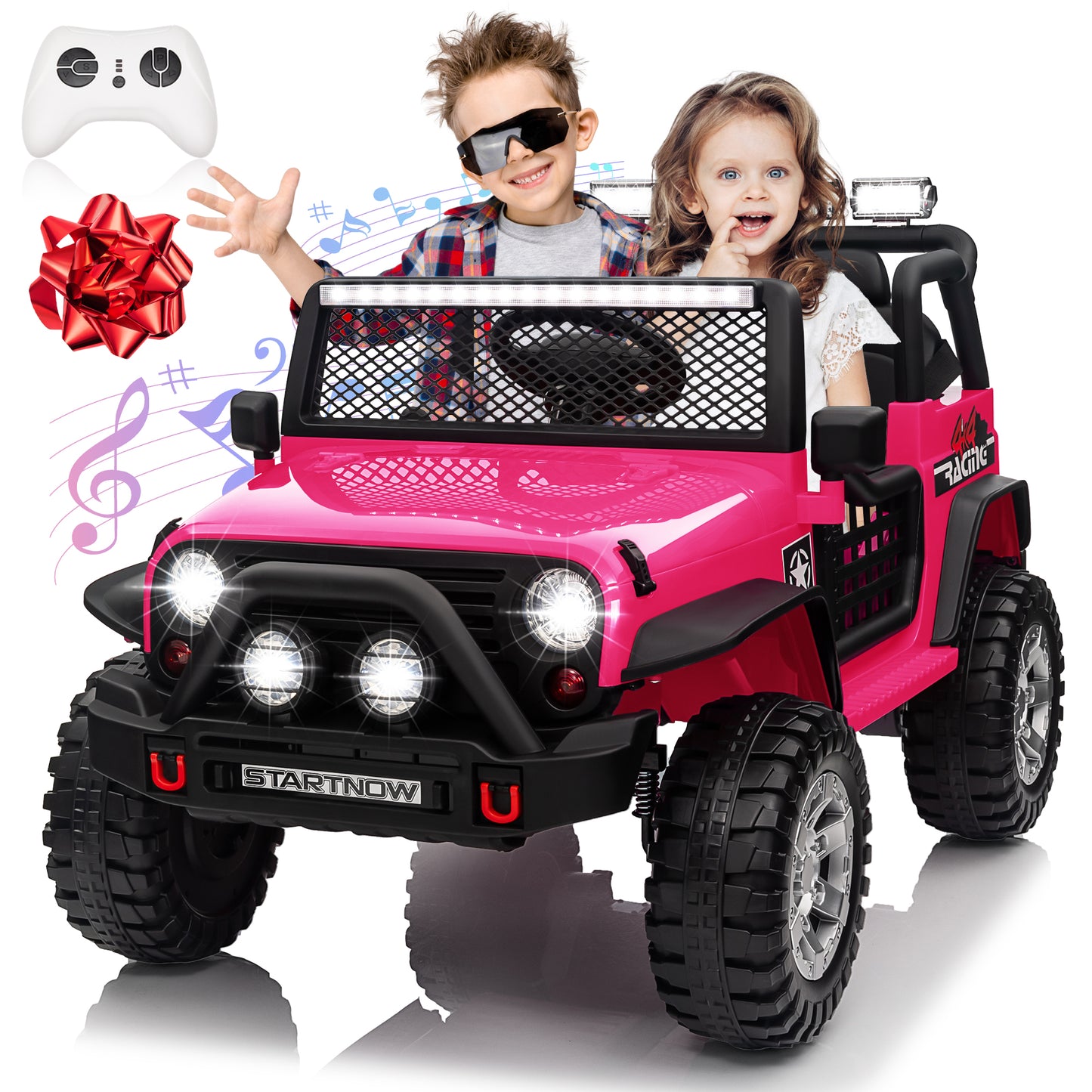 24V Ride on Truck Car with Remote Control 2 Seater Kids Electric Car 3 speeds Spring Suspension Bluetooth Music, Army Green，red, pink,black-618pt