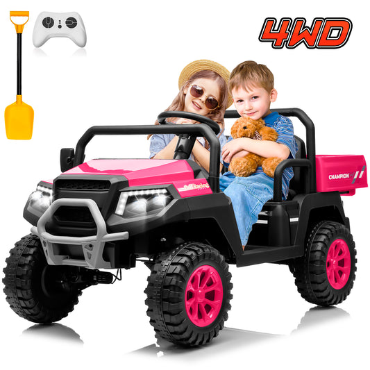 Joyracer 24V Ride on Toys 4WD 2 Seater Ride on Car Truck with Remote Control, Electric Car for Kids w/ Dump Bed/ Shovel, 4-Wheeler Spring Suspension, Music,Pink,Green,Black,Red-650D