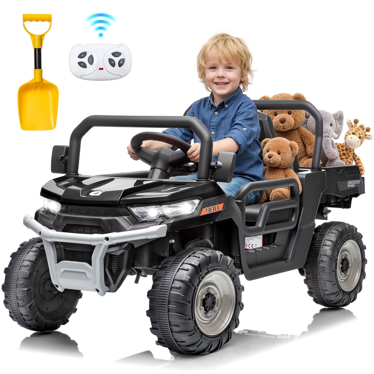 Joyracer 12V Ride on Toys UTV for Kids, Electric Car with Remote, Powered Ride on Dump Truck w/ Dump Bed & Shovel, Spring Suspension, Bluetooth Music, LED Lights-662