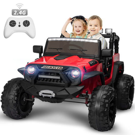 24V Kids Ride on Truck with 2 Seater Remote Control, 4WD Ride on Toy w/ 4*200W Motors 9AH Battery Powered Electric Car, 3 Speeds, Spring Suspension, LED Lights, Bluetooth Music, Red