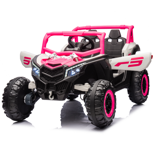 Joyracer 24V Ride on Car w/ Remote Control, 4WD Powered Electric Off-Road UTV with 4*200W Motors, Larger Seat 4 Wheeler with LED Light, Bluetooth, Music, Spring Suspension, 3 Speeds, Pink