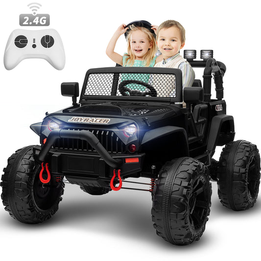 24V 4WD Kids Ride On Truck with Remote Control, 2 Seater Ride On Off-Road Toy Car w/ 4x200W Motors, 9AH Battery Powered Electric Vehicle, Spring Suspension, 3 Speeds, LED Lights, Bluetooth MP3 Music, Black