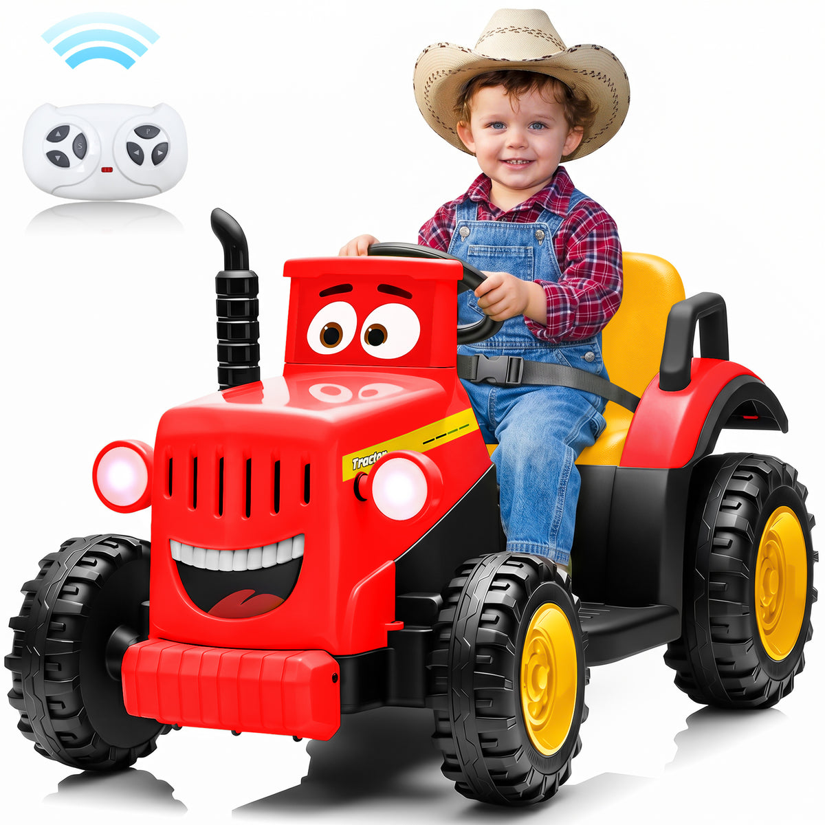 Joyracer 12 Volt Ride on Toys, Cute Ride On Tractor for Toddlers, Power Car Wheels with LED Lights, Music, Horn, Safety Belt, Green