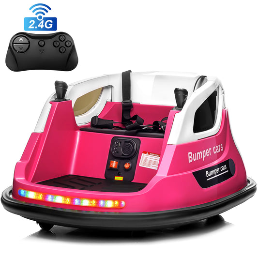 Joyracer 12V Kids Bumper Car for Toddler w/ Remote Control 3 Speeds, Electric Baby Bumper Car Ride on Toys with 7 Color Flashing Lights, 360 Spin, Volume Adjustable, USB/MP3 Music, 1.2 MPH Max, Rose