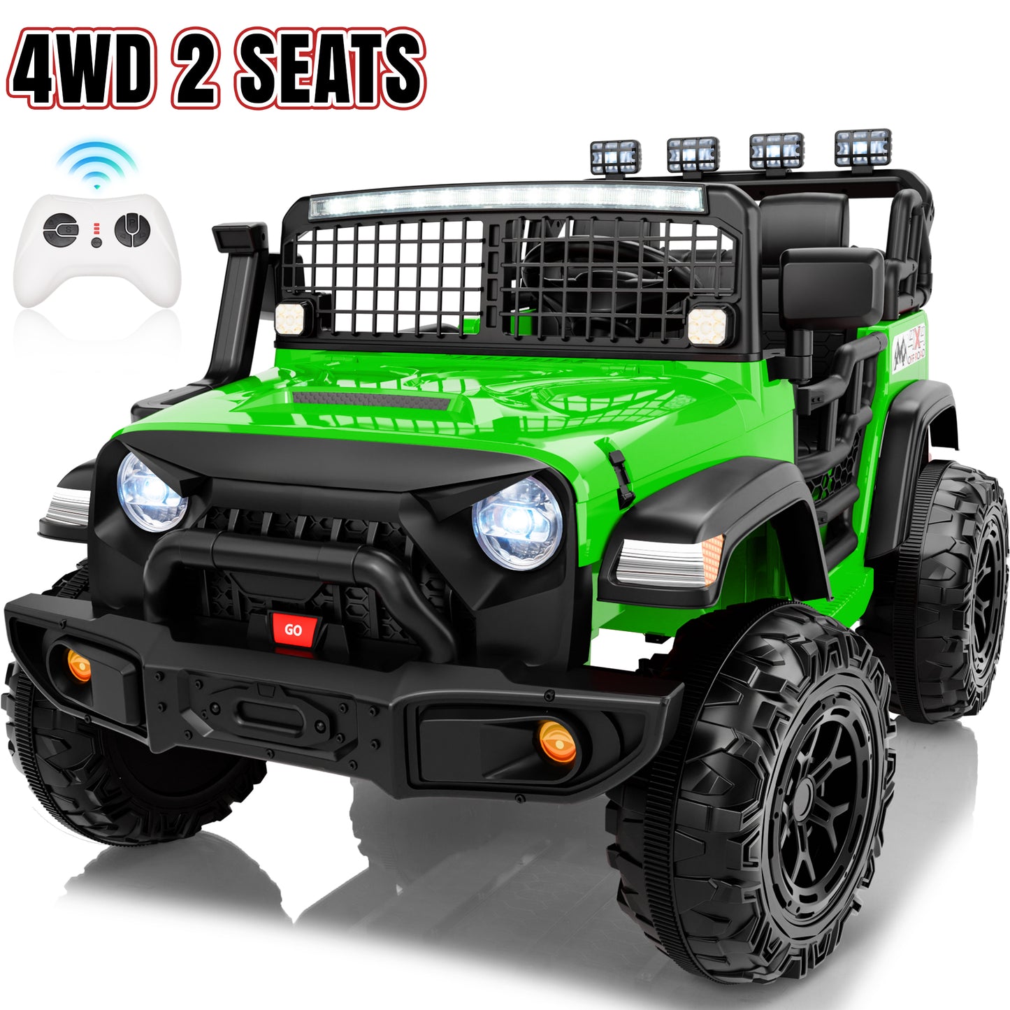 4WD 24 Volt Ride on Toys, Joyracer Electric Truck for Kids, 2 Seater Power Car Wheels with Remote, Bluetooth Music, USB, LED Lights, Black