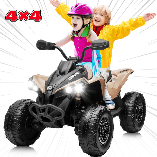 Joyracer 24V Ride on Toys, 4 Wheeler ATV for Kids with 2 Seater, 4x200W Motors, 4WD/2WD Switchable, Khaki