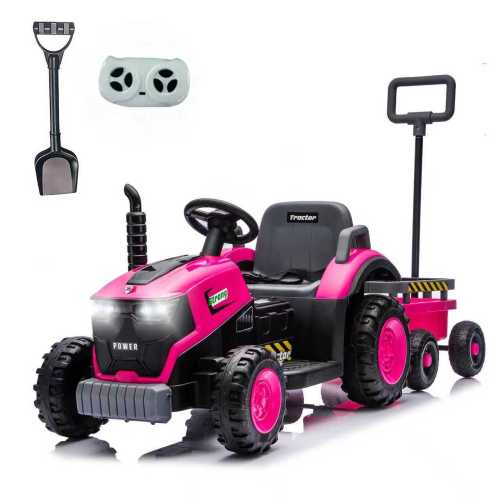 Joyracer 12V Ride on Toys, 2-in-1 Ride on Tractor with Detachable Trailer & Remote Control, Power Car Wheels w/ Shovel, Bluetooth, Music, LED Lights-319