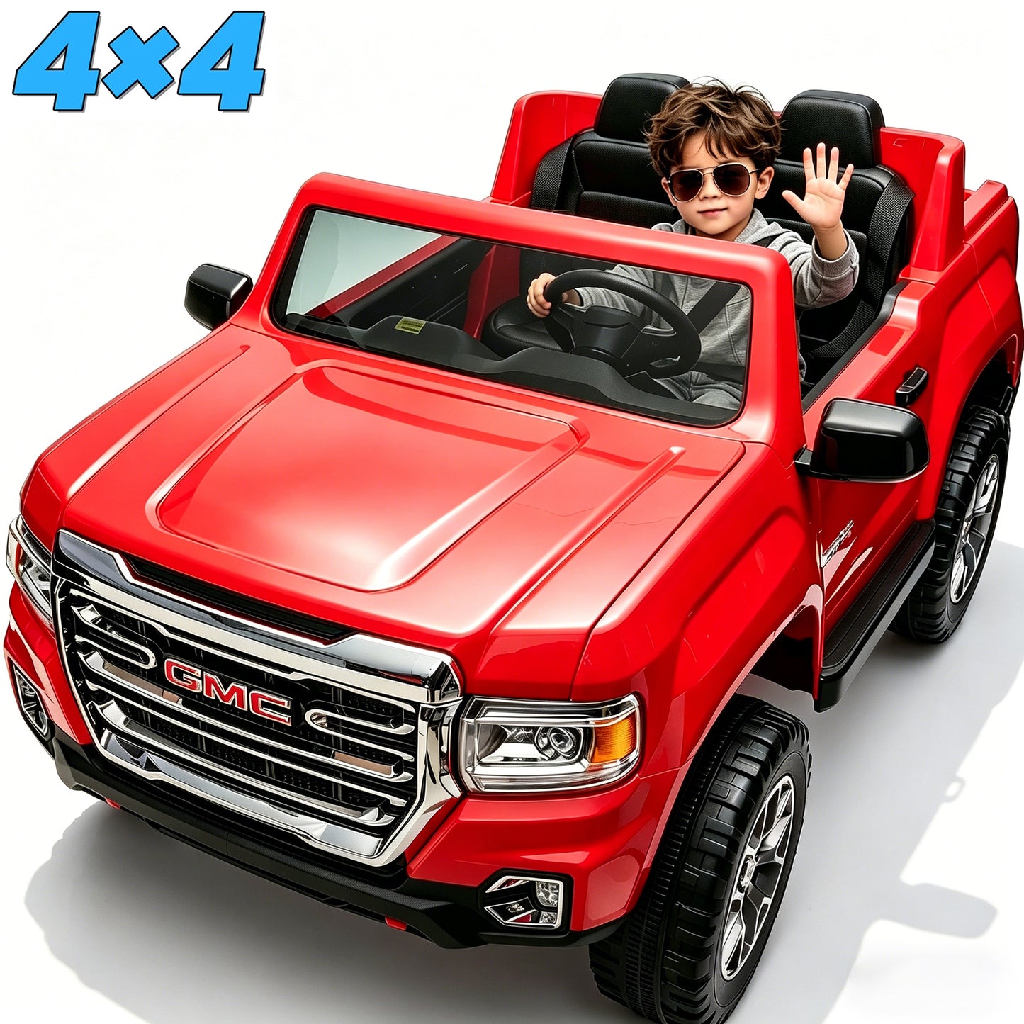 Joyracer 2 Seater 24 Volt Ride on Toys, Licensed GMC 4WD/2WD Switchable Ride on Car for Big Kids with Remote, Bluetooth, Fold Down Tailgate, Rear Storage, Black