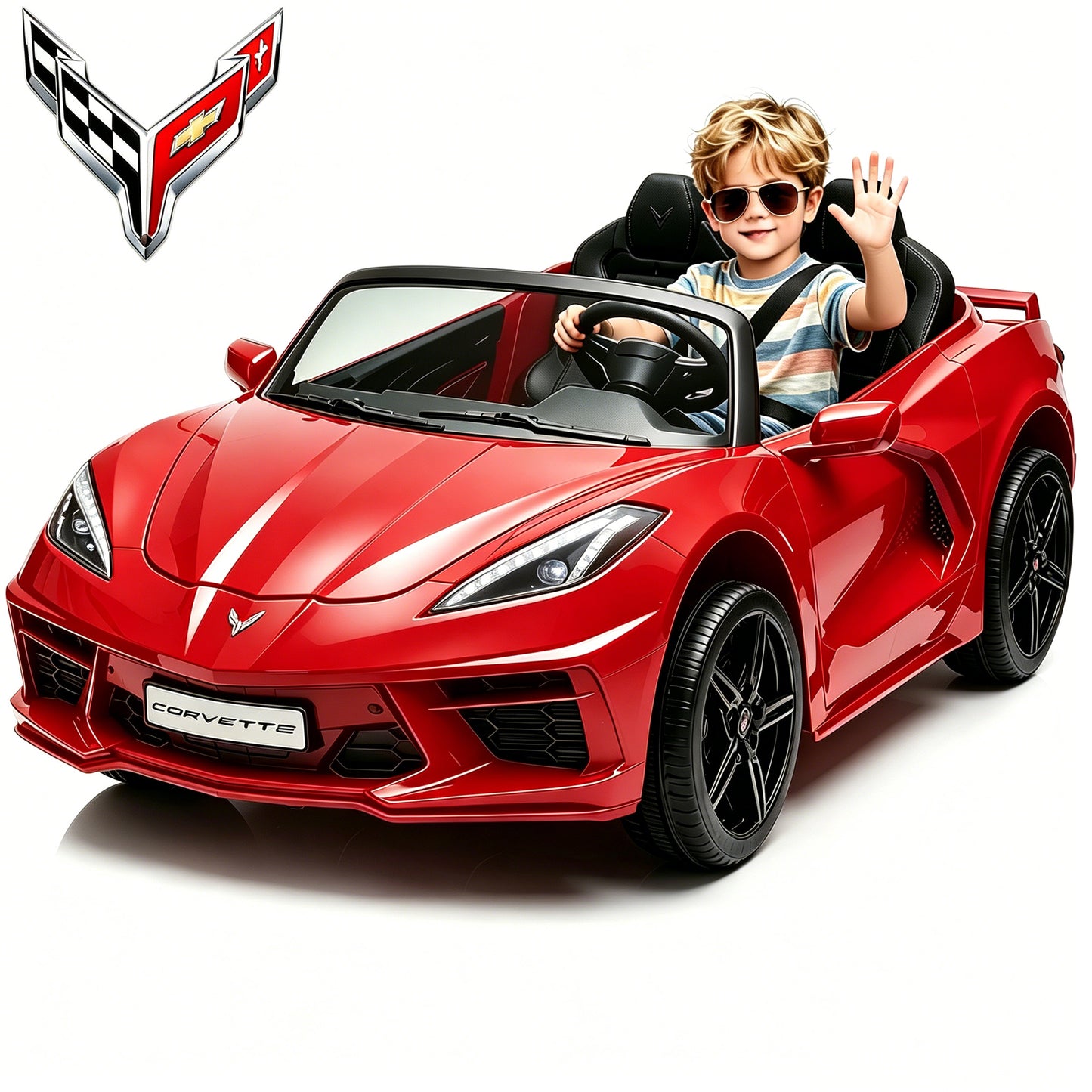 Joyracer Licensed Corvette 24 Volt Ride on Toys,  4WD/2WD Switchable Ride on Car, XL Electric Car for Kids with Remote, Bluetooth, LED Lights, Seat Belt & Lockable Doors, 3-8