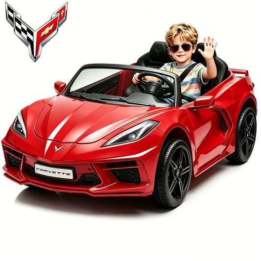 Joyracer Licensed Corvette 24 Volt Ride on Toys,  4WD/2WD Switchable Ride on Car, XL Electric Car for Kids with Remote, Bluetooth, LED Lights, Seat Belt & Lockable Doors, 3-8