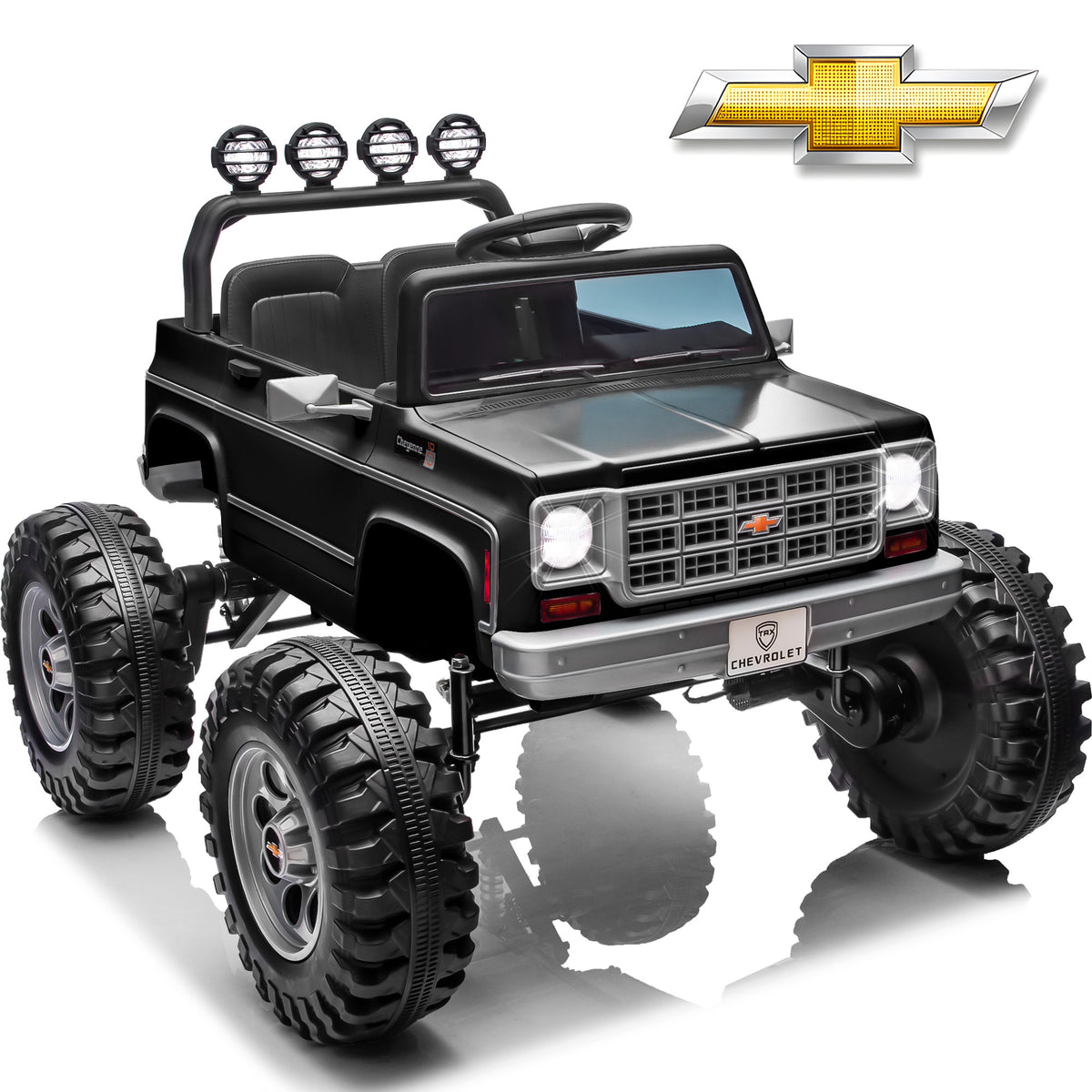 Joyracer 24 Volt Ride on Toys, Electric Truck for Kids with Remote, Chevrolet Cheyenne Power Car Wheels with Bluetooth Music, USB, LED Lights, Pink