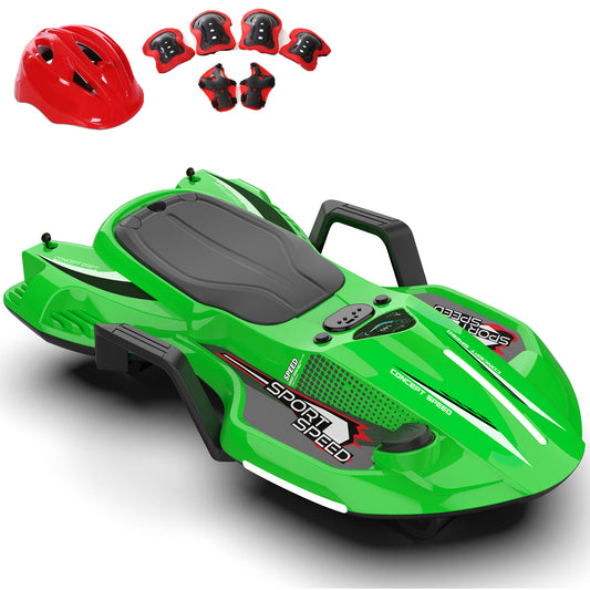 24V Ride on Toys with 200W Hub Motor Up to 7MPH, Battery Powerd Ride on Drift Car, Color Tail Spray, Accelerator Pedal, PU Tires, Gravity Steering, Bluetooth Music for Big Kids Ages 6+, Green