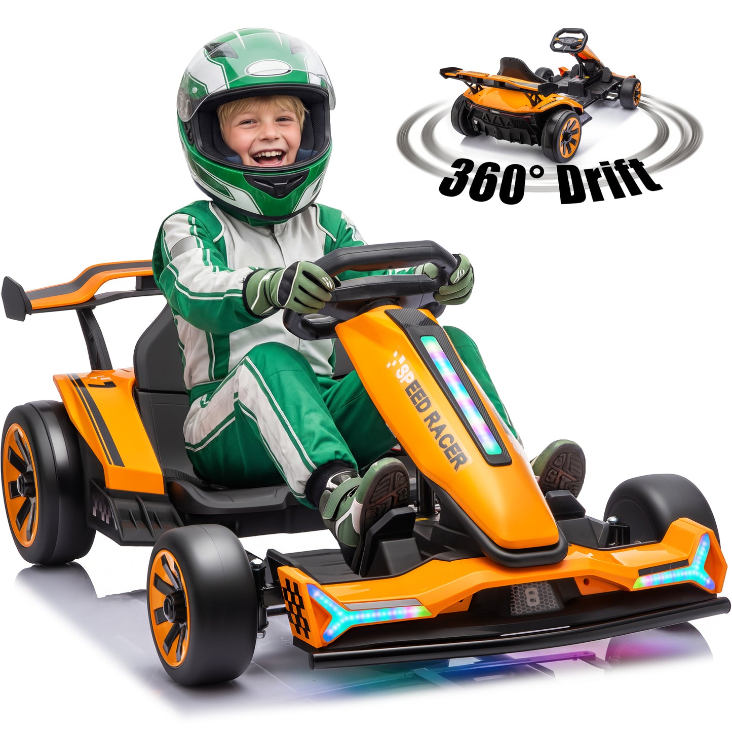 Joyracer 24V 10Ah Electric Go Kart Kids 6-12, Dual 400W Motors 360° Drift Car, Adjustable Length, Bluetooth LED, 2601