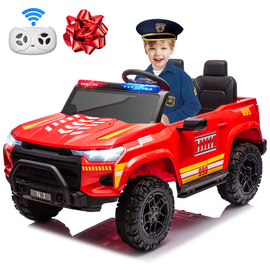 Joyracer 24V Ride on Fire Truck Car w/Remote Control, Siren/Flashing Light, Intercom, Kids Toys Electric Car Firetrucks, Horn, Music, Gifts for Toddlers Boys Girls, Red