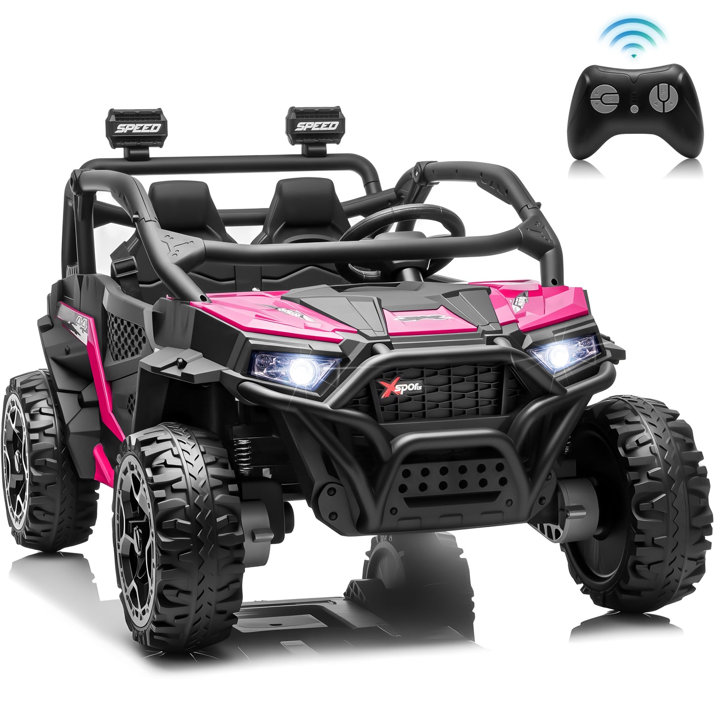 Joyracer 24 Volt Ride on Toys , 4WD 2-Seater Power Car Wheels, Electric Car for Kids with Remote Control, Music & Bluetooth, LED Lights, Rear Storage Box