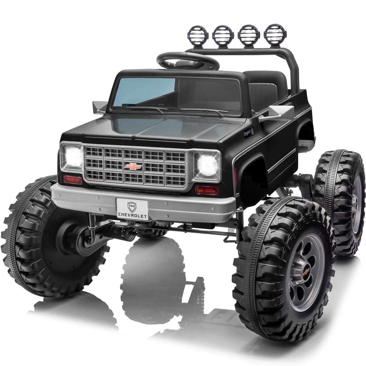 Joyracer 24 Volt Ride on Toys, Chevrolet Cheyenne Electric Car for Big Kids, Power Car Wheels with Remote, Bluetooth Music, USB, LED Lights, Black