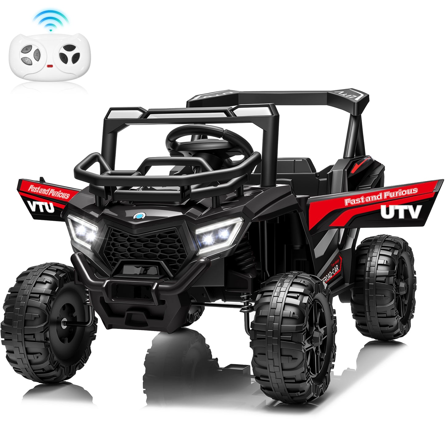 Joyracer 12V Kids UTV with Remote Control, Electric Powered Ride Ons with 3 Speed Modes, Spring Suspension, Bluetooth Music, Led Lights, 5199