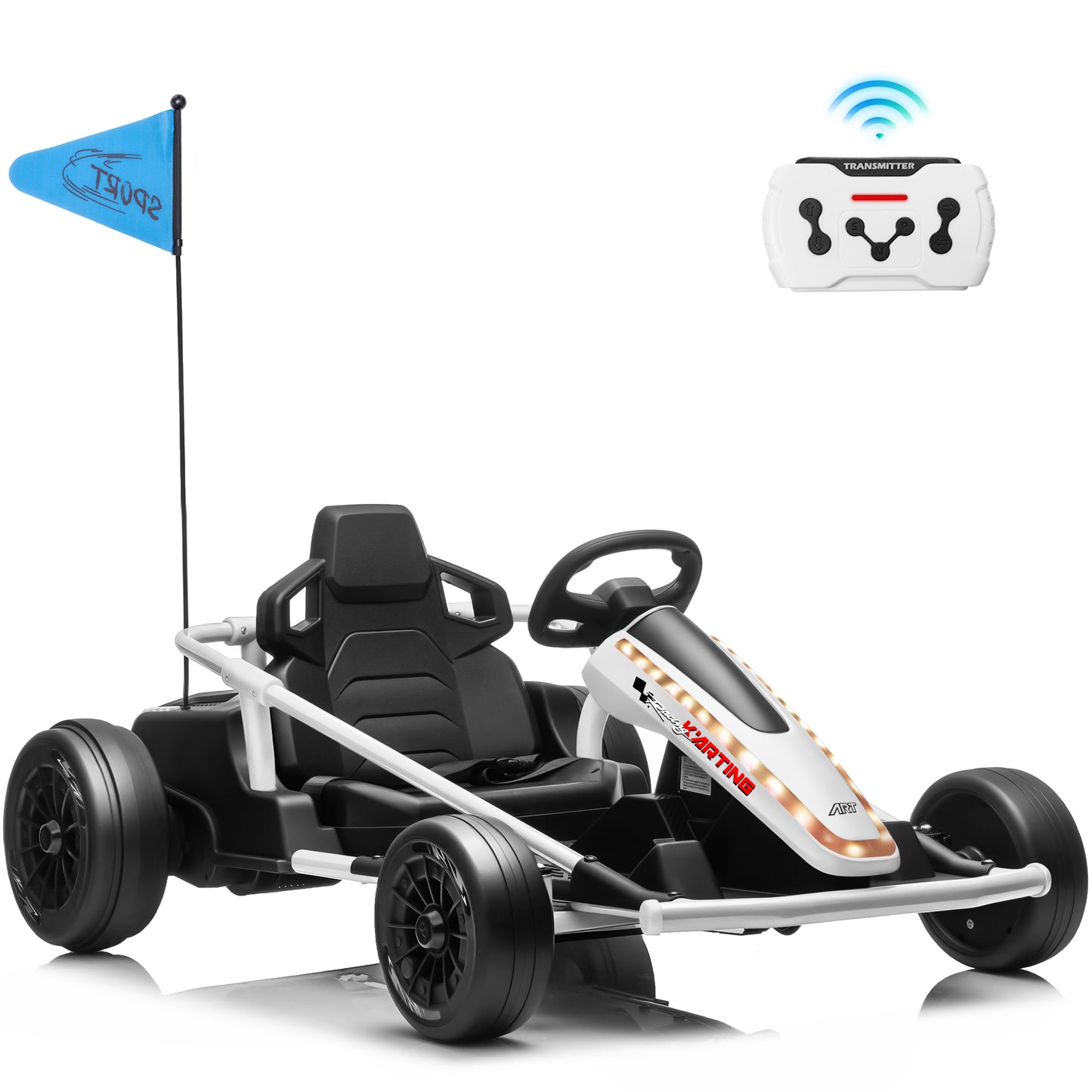 Joyracer 24V 14Ah Ride on Toys, Kids Electric Drift Go Kart with 2 x 200W Motors, Remote Control, Power Car Wheels 3 Speeds Up to 10 MPH, Music, Bluetooth, Lights, Metal Frame, Ages 6+