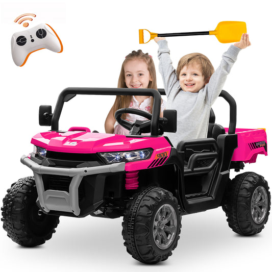 Joyracer 24 Volt Ride on Toys with Remote Control, 2-Seater Battery Powered Tractor Wheeler Electric Car for Toddlers, Motorized Vehicle w/ Tippable Trailer, Music - Pink030