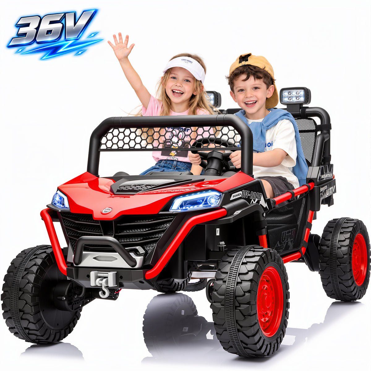 Joyracer 36V 2 Seater Kids Ride On Toys UTV, Electric Car w/ EVA Tires, 3 Speeds up to 8 MPH, Bluetooth Music, Ages 5–10, 1218