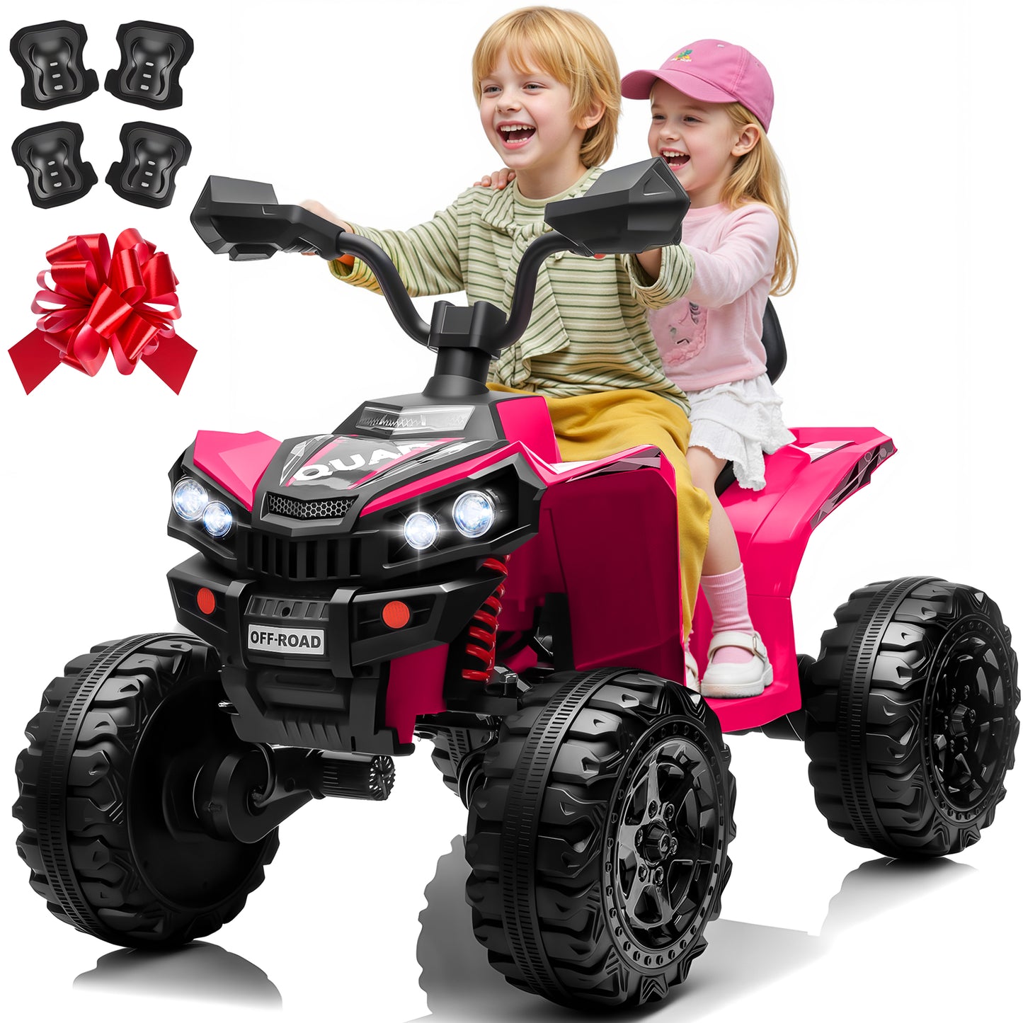 24V Kids Ride On ATV for Ages 3-8, 4WD Electric Quad with 4 Motors, Bluetooth Music, LED Lights, Spring Suspension, 3-5 km/h, 110 lbs Capacity, Battery Powered Toy for Boys Girls-2602