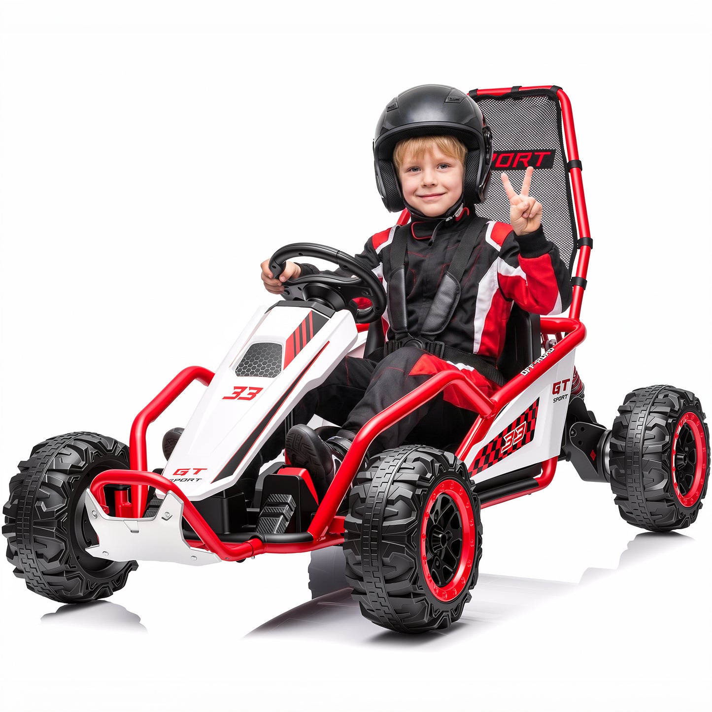 Joyracer 24V Electric Go Kart for Kids Ages 6+, 400W Motors Ride On Car with Drift Mode, Rear Suspension, Bluetooth Music, Up to 8.5MPH, JC015