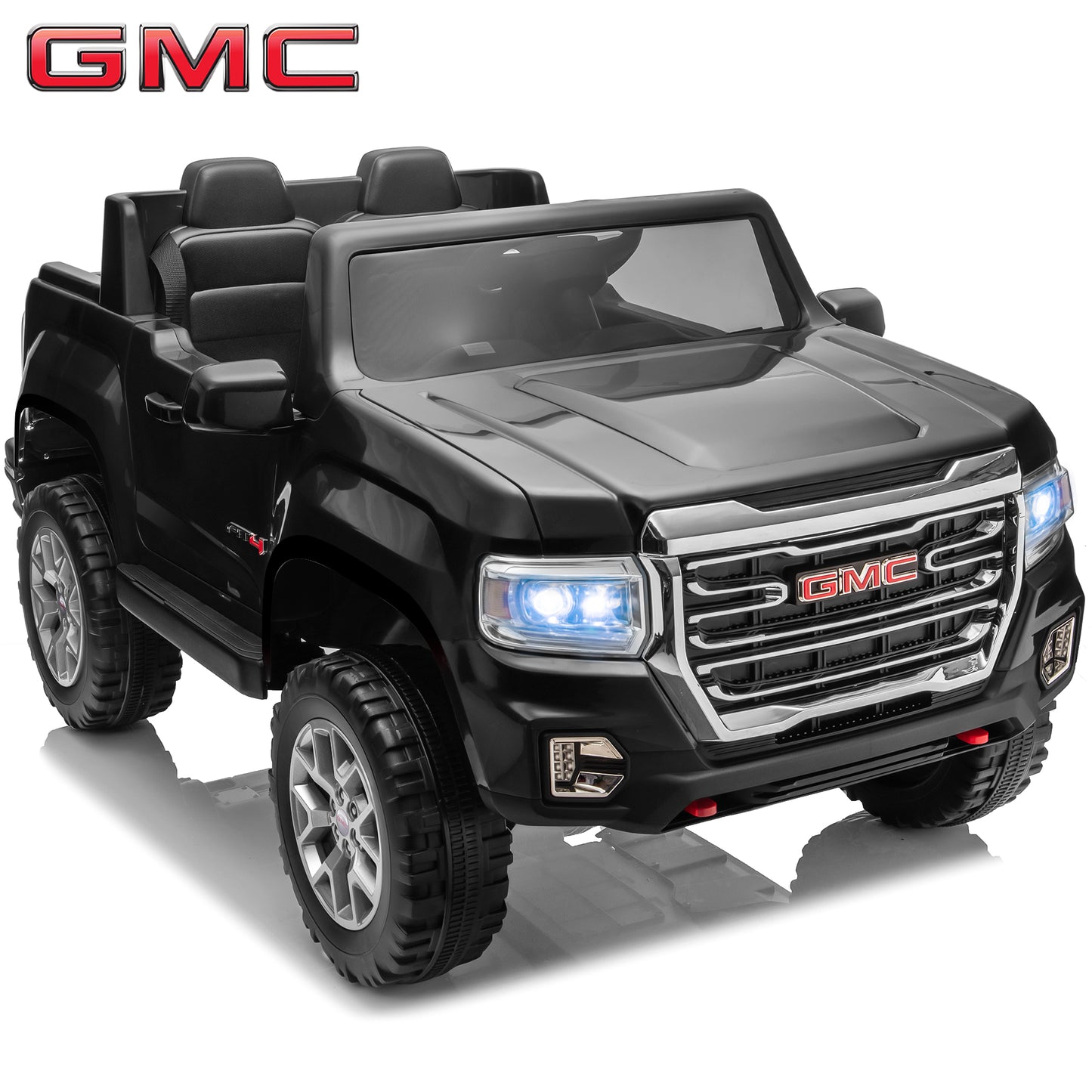Joyracer Licensed GMC 24 Volt Ride on Toys, 2 Seater Ride on Car for Big Kids with Remote, 4WD/2WD Switchable, Bluetooth, Fold Down Tailgate, Rear Storage, Black
