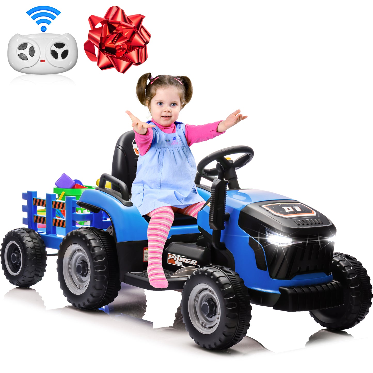 Joyracer 24 Volt Remote Control Ride-On Toys, Battery-Powered Electric Tractor Car for Toddlers, Motorized Vehicle with Dump Trailer, Music