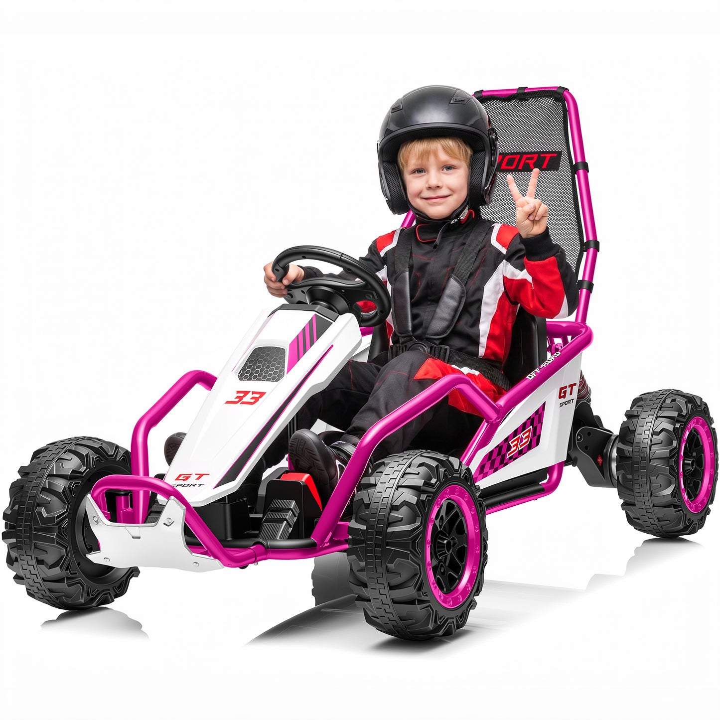 Joyracer 24V Electric Go Kart for Kids Ages 6+, 400W Motors Ride On Car with Drift Mode, Rear Suspension, Bluetooth Music, Up to 8.5MPH, JC015