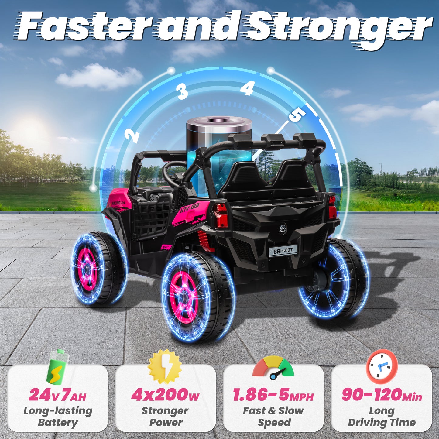 Joyracer 4WD 24V Ride on Toys Car w/ 2 XL Seater Remote Control, Electric UTV w/ 4*200W Motor, Power Car Wheels, LED Lights, Spring Suspension, 3 Speeds, Bluetooth Music