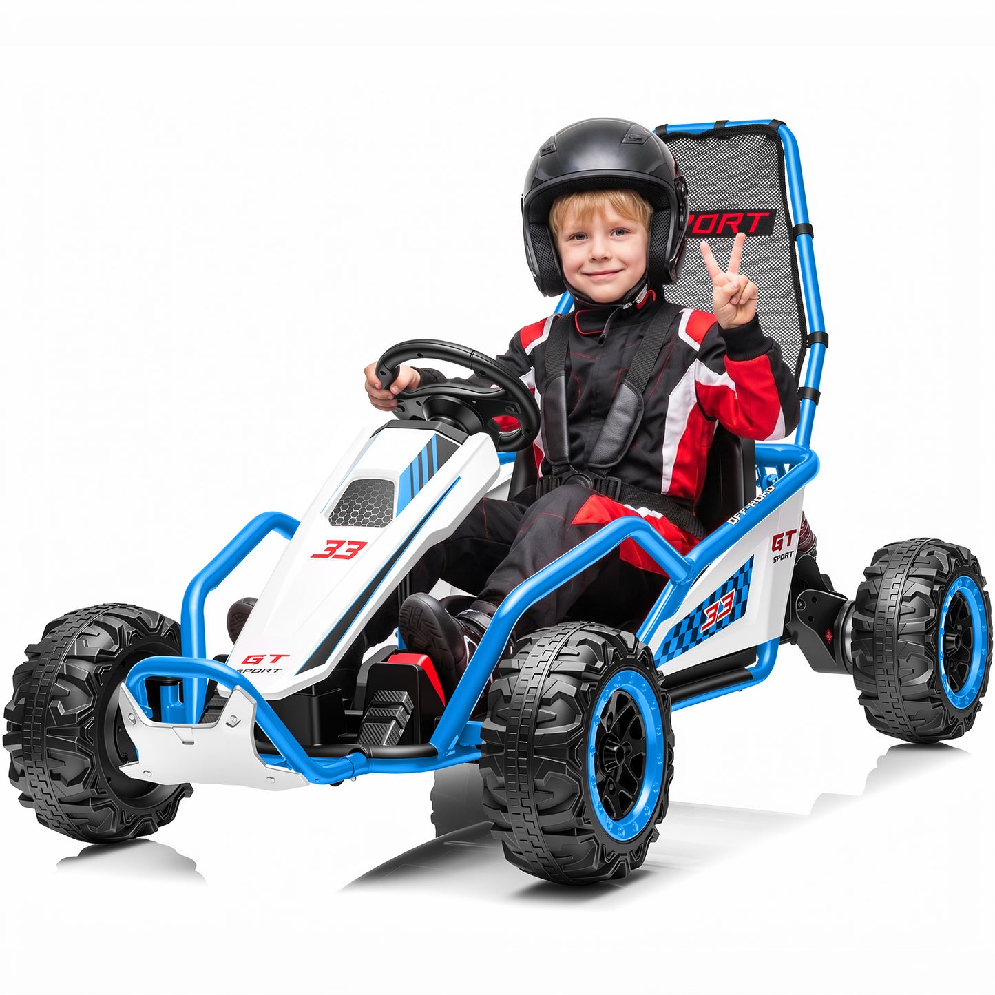 Joyracer 24V Electric Go Kart for Kids Ages 6+, 400W Motors Ride On Car with Drift Mode, Rear Suspension, Bluetooth Music, Up to 8.5MPH, JC015