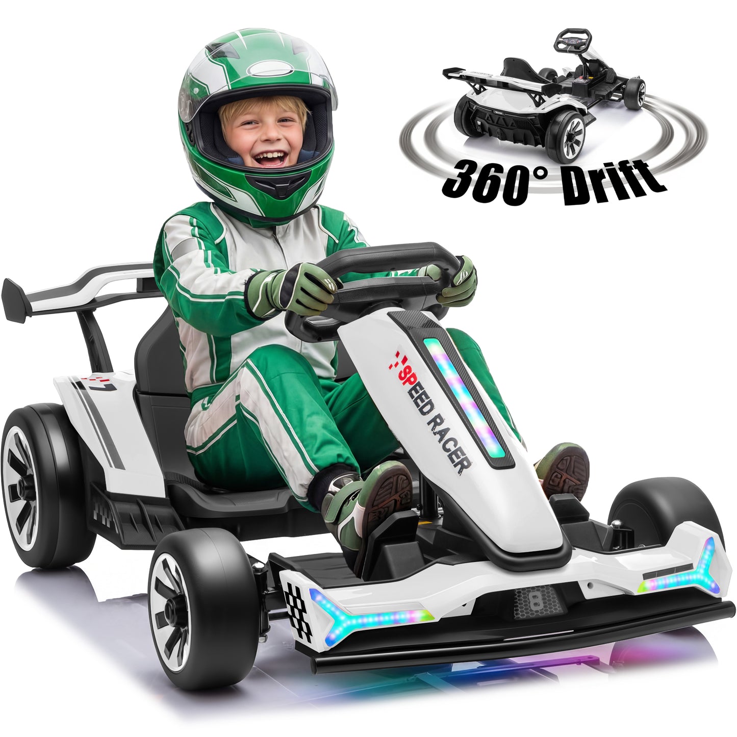Joyracer 24V 10Ah Electric Go Kart Kids 6-12, Dual 400W Motors 360° Drift Car, Adjustable Length, Bluetooth LED, 2601
