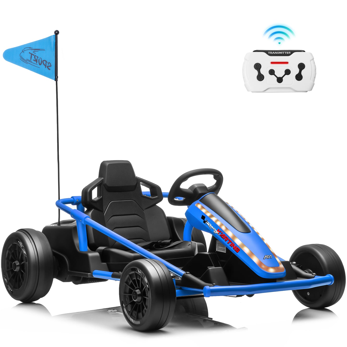 Joyracer 24V 14Ah Ride on Toys, Kids Electric Drift Go Kart with 2 x 200W Motors, Remote Control, Power Car Wheels 3 Speeds Up to 10 MPH, Music, Bluetooth, Lights, Metal Frame, Ages 6+