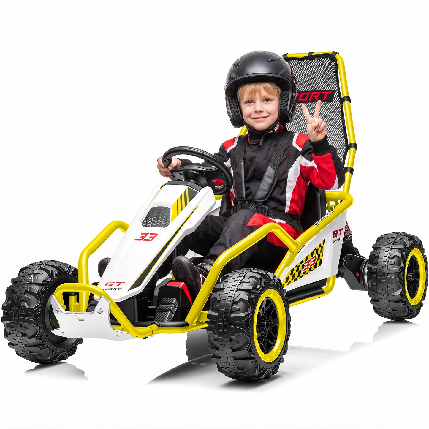Joyracer 24V Electric Go Kart for Kids Ages 6+, 400W Motors Ride On Car with Drift Mode, Rear Suspension, Bluetooth Music, Up to 8.5MPH, JC015
