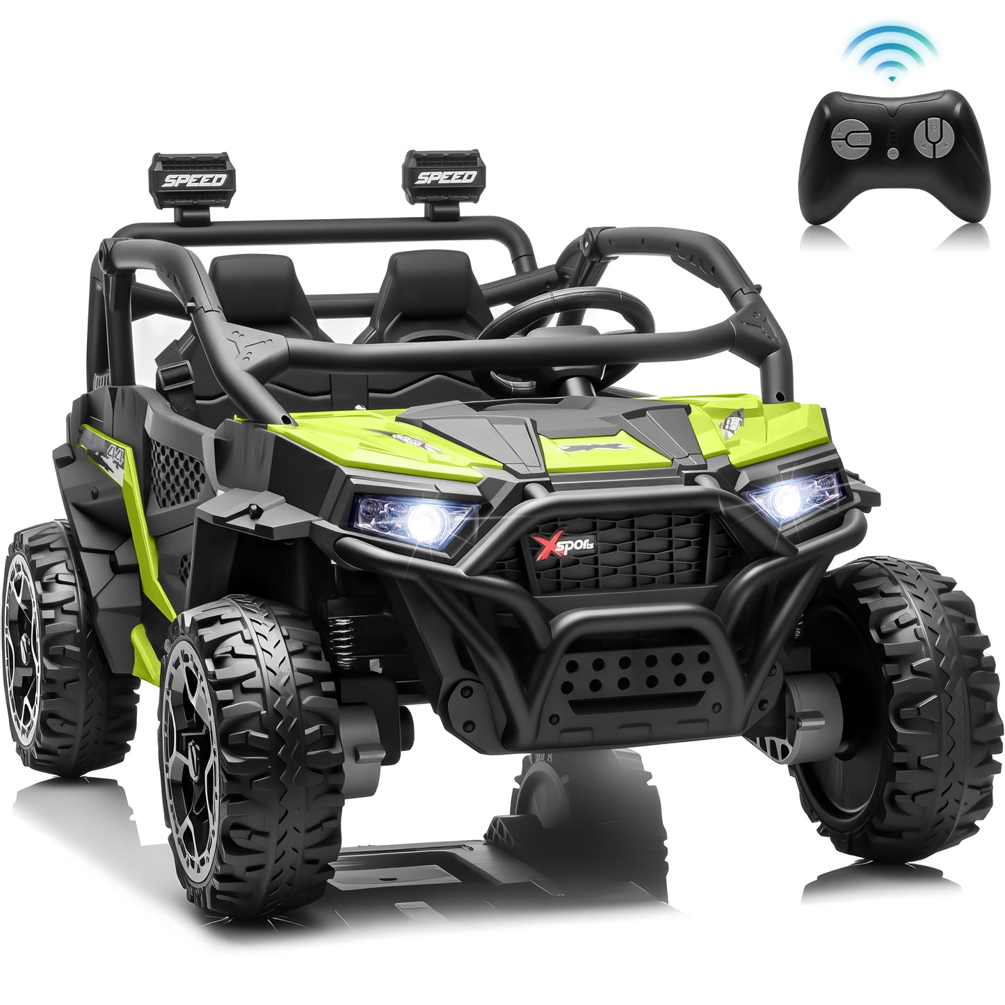 Joyracer 24 Volt Ride on Toys , 4WD 2-Seater Power Car Wheels, Electric Car for Kids with Remote Control, Music & Bluetooth, LED Lights, Rear Storage Box