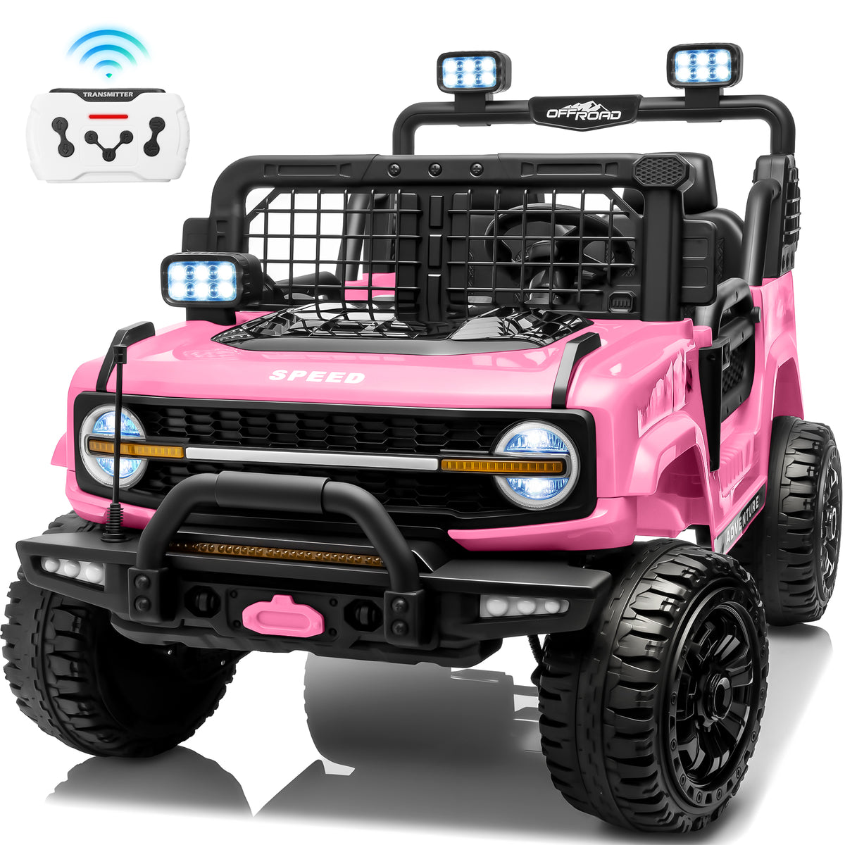 Joyracer 4WD 24V Ride On Toys Truck with Remote Control, 2 Seater 800W 9AH Powered Ride on Electric Car, Bluetooth MP3 Music, 4 Wheels Suspension, 3 Speeds, Black, Pink, Red,Pink-1203