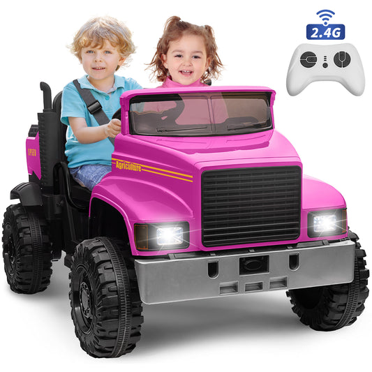 24V 2 Seater Kids Ride on Dump Truck Car, Electric Powered Ride on Toy Tractor with Trailer Remote Control