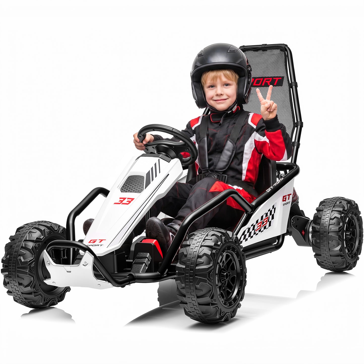 Joyracer 24V Electric Go Kart for Kids Ages 6+, 400W Motors Ride On Car with Drift Mode, Rear Suspension, Bluetooth Music, Up to 8.5MPH, JC015